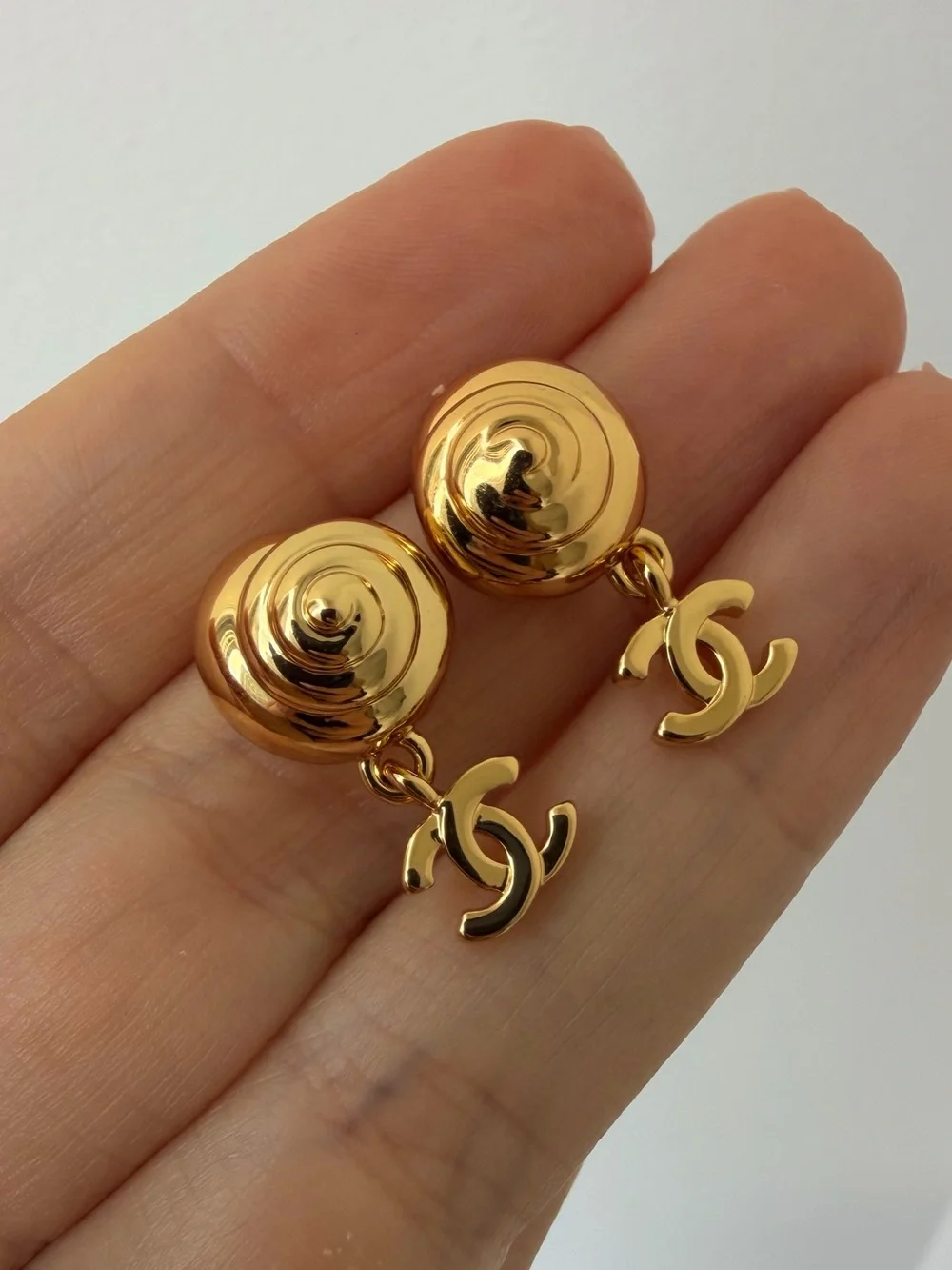💛CHANEL Gold CC Drop Earrings with Dome Tops💛
